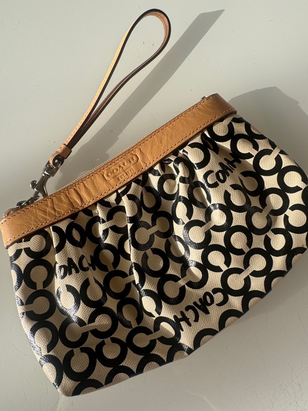 Coach Tan and Black Signature Wristlet - Picture 6 of 12